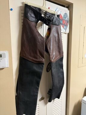 Two-Tone Leather Motorcycle Chaps - Brown & Black